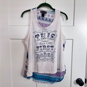 Women's Sleeveless Graphic Top - White and Blue This Ain’t my First Rodeo